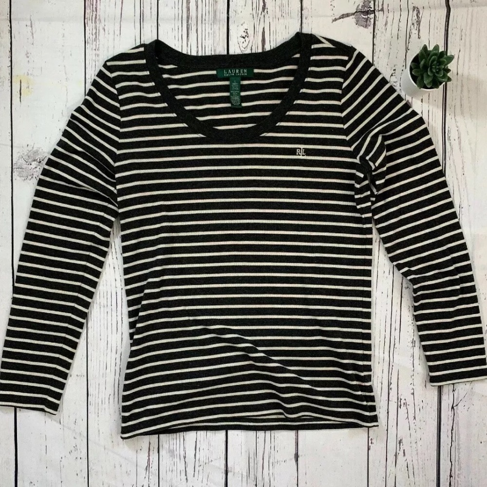 Lauren Ralph Lauren L/S White and Gray Stripe Top